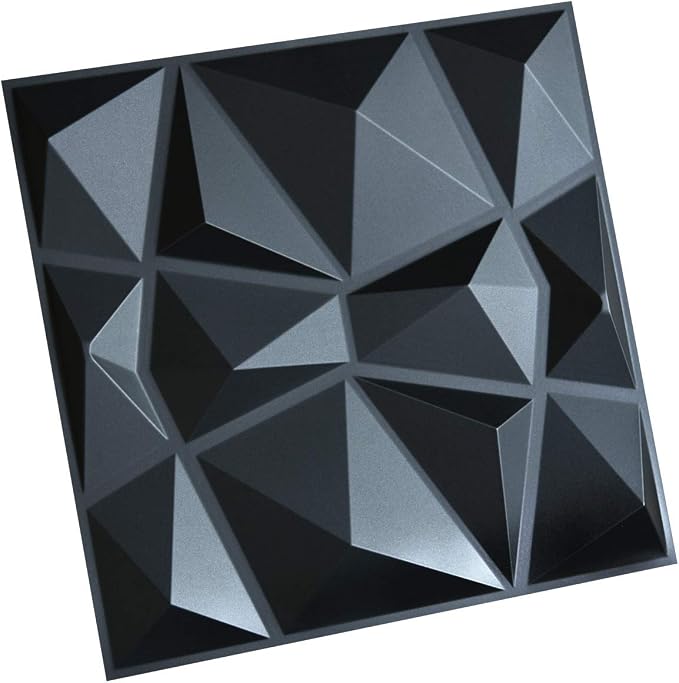Art3d PVC Diamond Textured 3D Wall Panels, 19.7 x 19.7 in, 12-Pack, Black | Lightweight, Waterproof, No Sag and Breakage, Wipeable, Glue-On, Ideal for Living Room, Office, Kitchen - Image 5