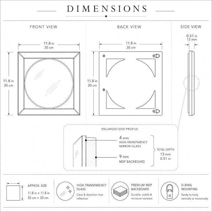 Square Decorative Wall Mirror 12 x 12 Inch, Silver Frameless Mirror Wall Decor with Beveled Edge, Modern Wall Mounted Accent Mirror for Living Room, Bedroom, Hallway, Set of 2 - Image 3