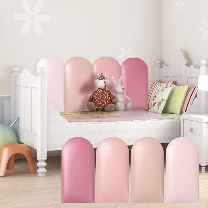 Jetec 4 Pcs Kids Wall Padding Panels, 1.18 Inch Thick Foam Wall Protector, 15.75 x 7.87 Inch Soft 3D Pink Safety Panels for Nursery & Playroom by Jetec