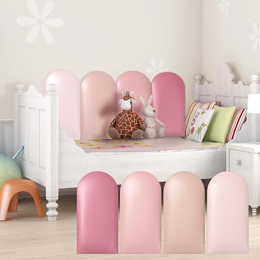 Jetec 4 Pcs Kids Wall Padding Panels, 1.18 Inch Thick Foam Wall Protector, 15.75 x 7.87 Inch Soft 3D Pink Safety Panels for Nursery & Playroom by Jetec
