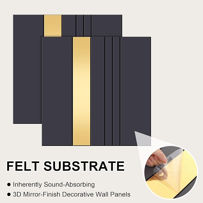 Geelin 4 Pack 3D Wall Panels Peel and Stick Fluted, Gray, Gold - Image 3