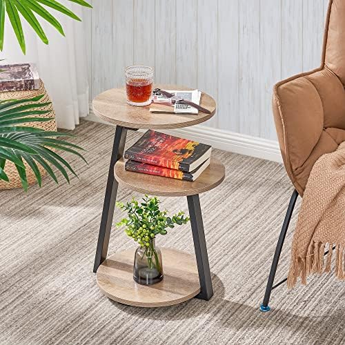 BEWISHOME Small Round Side Table, End Table with Storage Shelves, Greige - Image 5