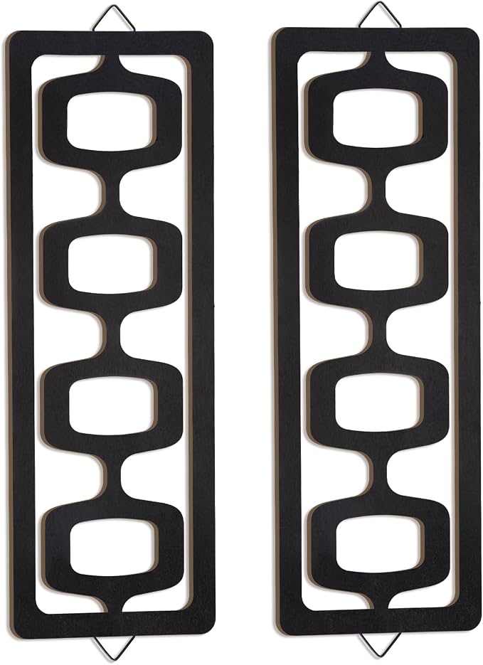 CroBlissful 2 Pcs Mid Century Modern Wall Art Wood Mid Century, Black | Elegance Decor Accents, Abstract Wall Sculpture, Geometric Panels for Interior, Panel Art for Home Living Room by CroBlissful