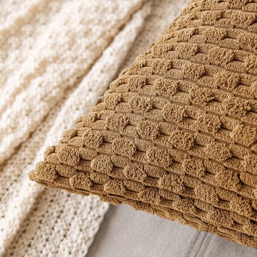 MIULEE Decorative Throw Pillow Covers 18x18 Light Coffee Textured Corduroy - Image 2