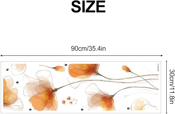 ANNA QUEEN Minimalist Orange Flower Wall Decals Peel and Stick Modern Floral Wall Stickers Removable Vinyl Botanical Wall Decor for Living Room Bedroom Hallway Elegant Wall Art - Image 2
