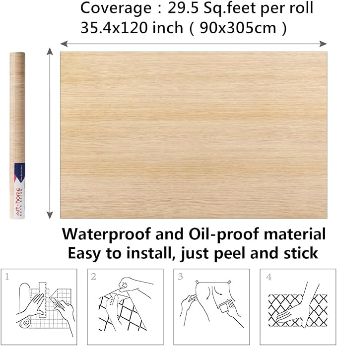 Arthome 33" x120" Peel and Stick Oak Wood Contact Paper Self-Adhesive Wall Paper,Decorative Vinyl Film for Countertop, Cabinets, Shelf, Drawer Liner,Easy to Clean Removable Wall Covering - Image 7