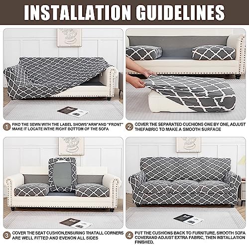 SearchI Stretch Sofa Cover Printed Couch Cover, Floral Pattern 4 Pieces Sofa Slipcover with 3 Separate Cushion Cover, Washable Furniture Protector for Living Room(Sofa, Brown Flowers) - Image 6