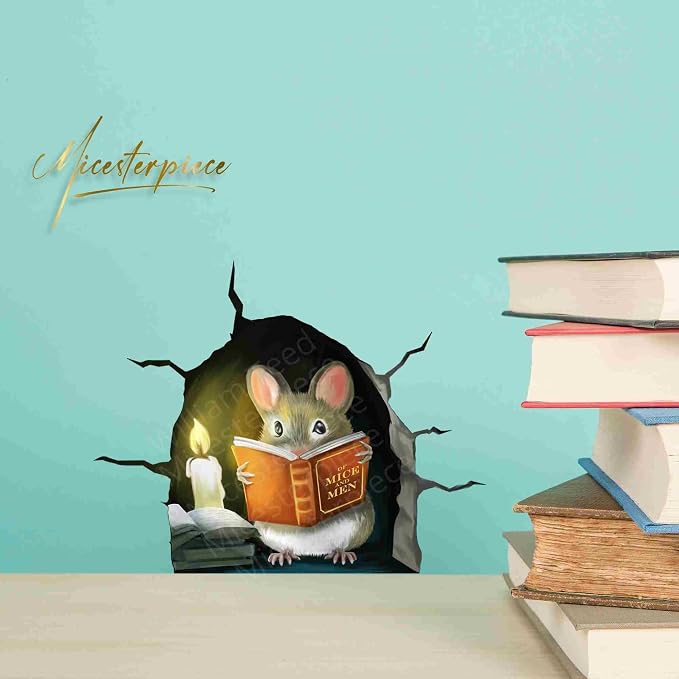 3D Mouse Reading Book in Mouse Hole, Decal Sticker, Removable Wall Decor, Book Lover Gift Idea, Baseboard, Wall Sticker Decal, Kids Room, Classroom, Library - Image 8