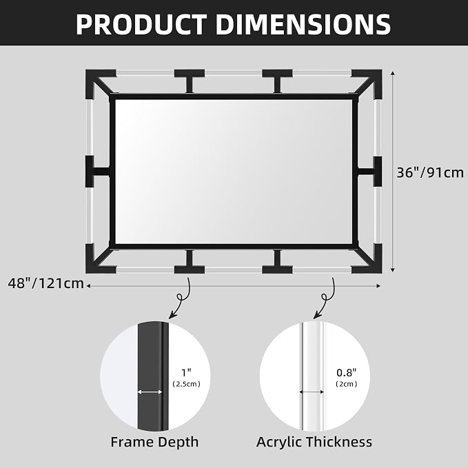 Chende Black Decorative Wall Mirror with Acrylic and Metal Frame, 36" x 48" - Image 9