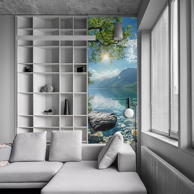 Green Tree Forest Lake Rock Sun Landscape Nature Door Stickers Decals Peel and Stick Removable Vinyl Waterproof Self Adhesive Wall Covers for Home 30.3" W x 78.7" H - Image 6