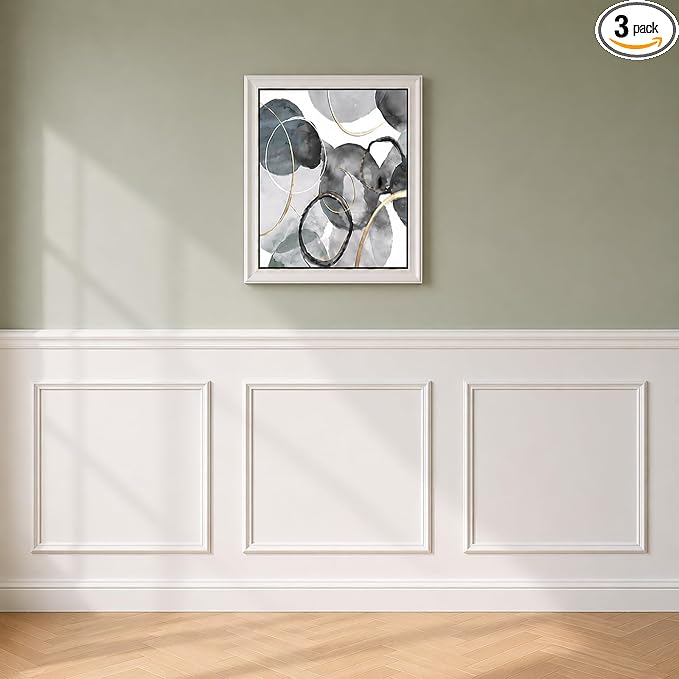 3 Set Peel and Stick Wall Molding Kit,Pre Cut Wainscoting Panels,24x24in | Self Adhesive,Paintable,PVC,Premade by TRAIN2ART