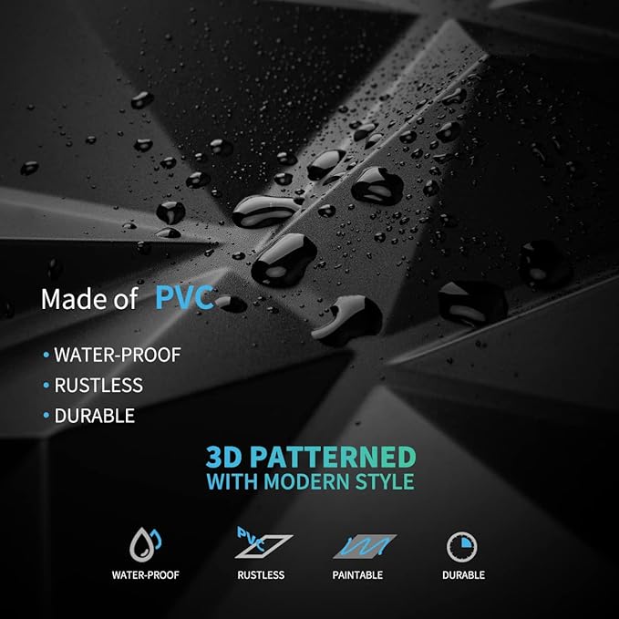 Art3d Decorative 3D Wall Panels in Diamond Design, 12"x12" Matt Black for Home and Office Decor (33 Pack) - Image 6