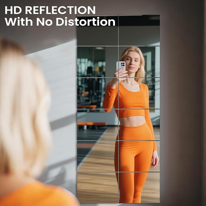 VASUHOME Large Mirror Tiles 16"x12" (8 Pack), Full Length Wall Mirrors for Home Gym, Garage, Bedroom, Living Room, Door – HD Reflection, Easy DIY Installation - Image 2