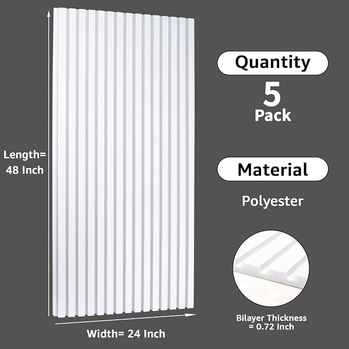 Art3dwallpanels Acoustic Panels, 48" X 24" X 0.71", White, 5 Pack | Soundproof Wall Panels, Self Adhesive, High Density Sound Absorbing, Acoustic Treatment for Recording Studio, Office - Image 2