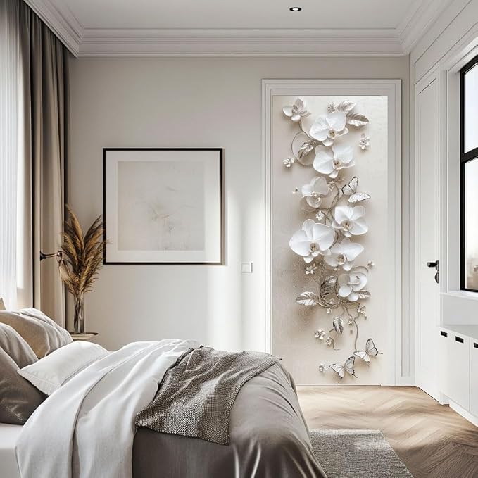 arricraft 2 Pcs Self-Adhesive Door Sticker, 31.5"x78.7" 3D Flower Butterfly Door Murals Stickers PVC Door Removable Wallpaper Decoration for Bedrooms ​Living Room - Image 5