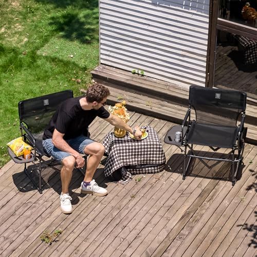 EVER ADVANCED Camping Directors' Chair with Side Table, Portable Folding with Compact Size, Breathable & Quick Dry Design Heavy Duty Lawn Chair with Pocket, 400lbs, Textilene Mesh, Black - Image 2