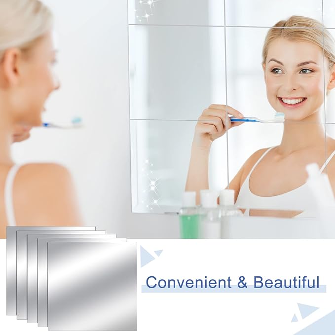 Tuanse 80 Pcs Flexible Plastic Mirror Sheets, Self-Adhesive, Rectangular, 6 x 6 Inch, for Home Decoration - Image 5