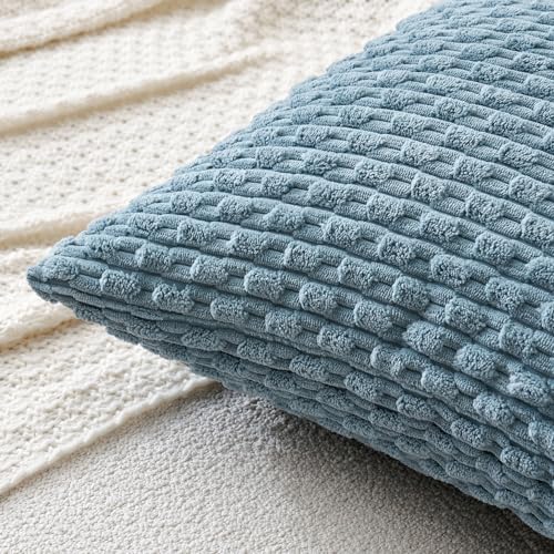 MIULEE Lumbar Decorative Throw Pillow Covers 12x20 Blue Grey Corduroy - Image 2