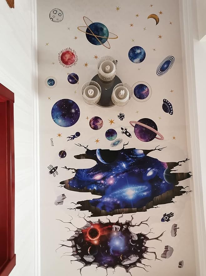 Quanhaigou Blue Purple Galaxy Wall Decals, Removable Sticker,The Art Magic 3D Milky Way Cosmic Stars Spacecraft Dreamscape Home Decor for Bedroom Living Room Floor Ceiling Kids Room - Image 6