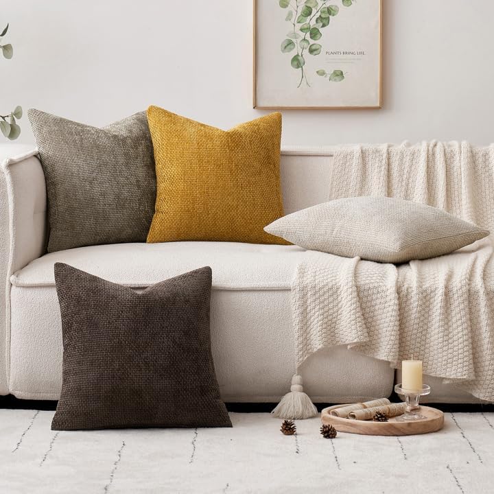 MIULEE Decorative Chenille Fall Pillow Covers Gold Brown 18x18 Pack of 4 - Image 5