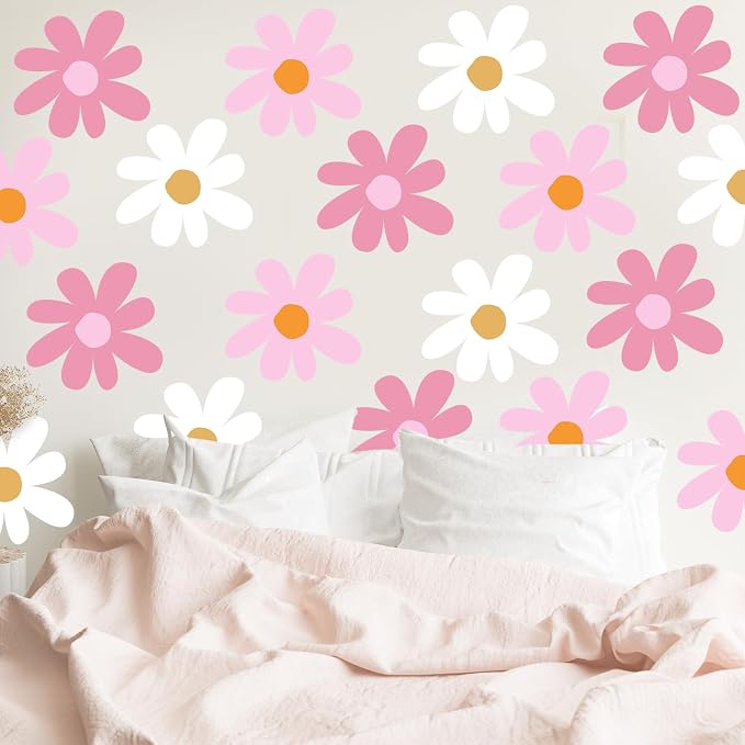 TaoBary 12 Sheet Big Daisy Wall Sticker Decal Pink White Flower Wall Decal | Large Flower Wall Sticker, Floral Decal, Daisy Bedroom Room Decor, Removable Peel and Stick, Nursery Home Wall Decor - Image 5