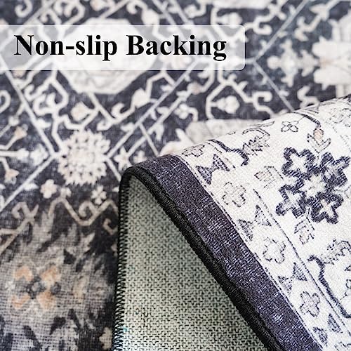 Hallway Washable Runner Rug - 2'6x14 Kitchen Rugs Entryway Rug Runner Vintage Soft Floor Mat Non Slip Indoor Farmhouse Carpet for Bathroom Living Room Bedroom (2'6''x14', Black) - Image 5
