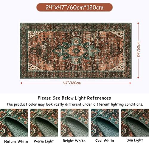 Moynesa Ultra-Thin Washable Runner Rug - 2x4 Laundry Room Rug Runners for Kitchen Non-Slip, Vintage Stain Resistance Non Shedding Bedroom Carpet Runner for Bathroom Hallway, Brick Red - Image 2