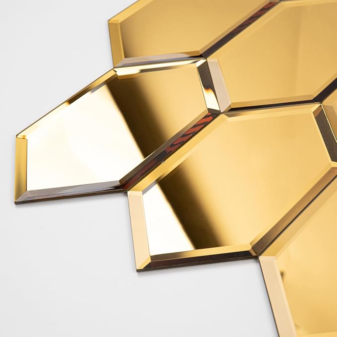 Peel and Stick Beveled Gold Mirror Tile, 4x6 Inch Mirror Backsplash Tiles Long Hexagon for Kitchen Bathroom Wall 30 Pcs, 4.8 SQ.FT - Image 5
