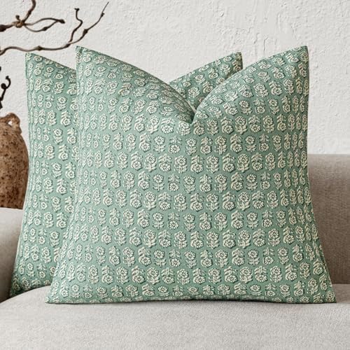 Foindtower Decorative Floral Print Throw Pillow Covers 22×22 Inch,Aqua Blue by Foindtower