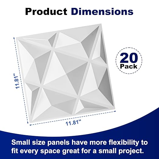Art3dwallpanels 20 Pack 3D Wall Panels for Interior Wall Decor, 12''x12'' White Accent Diamond Panels for Gaming Room Bedroom TV Background, White - Image 2