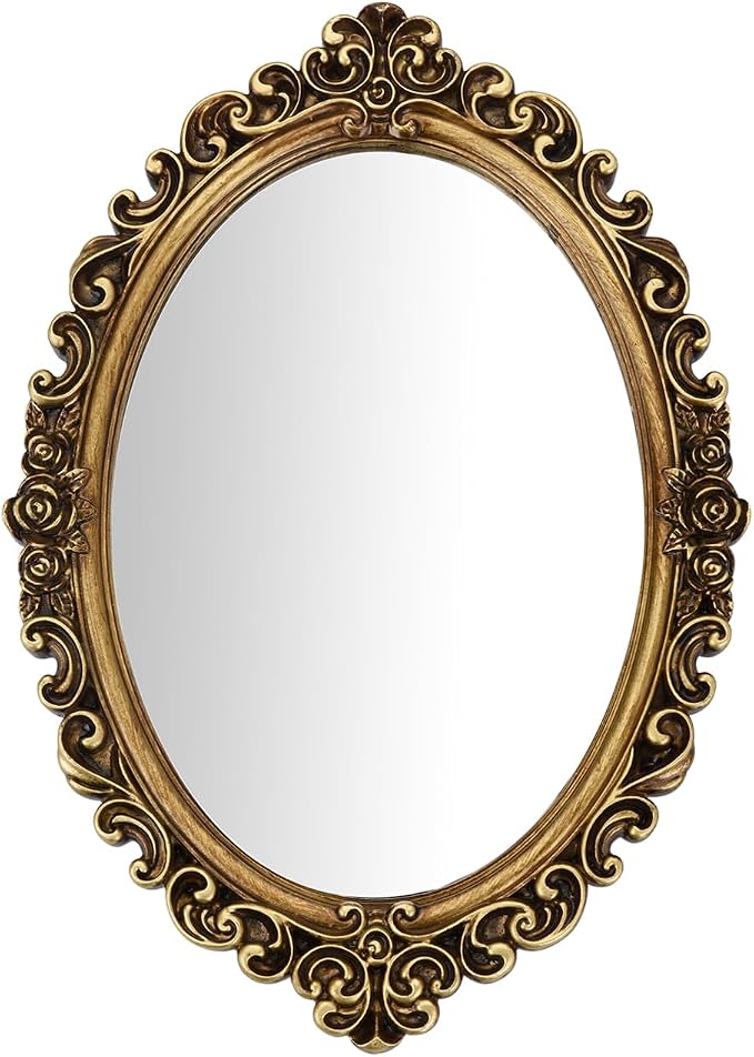 12x8.5 inch Resin Frame Vintage Oval Wall Mirror by Unknown