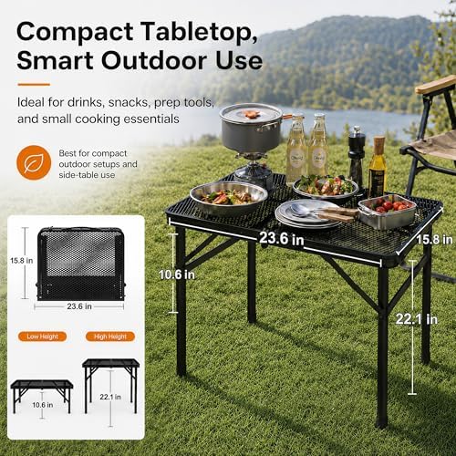 Folding Grill Table Camping Table with Mesh Desktop, Lightweight & Portable Outdoor Picnic Table, Height Adjustable Portable for Outside Inside Use - Image 2