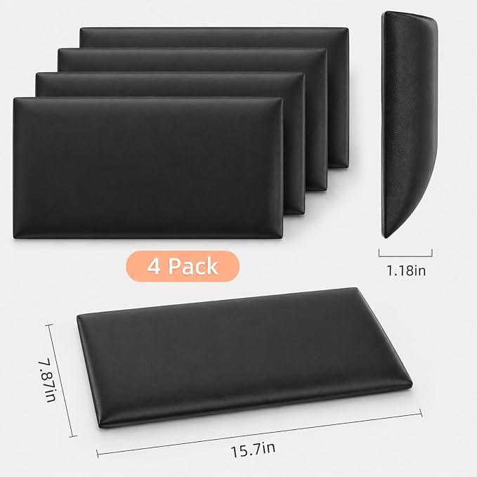 Anti Collision Wall Padding for Kids, Upholstered 3D Wall Panels | 4 Packs 7.8''x15.7'' Peel and Stick Headboard, Self Adhesive Wall Pads for Kids, Bedroom, Living Room, Black - Image 3