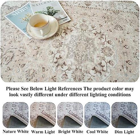 5x7 Living Room Area Rugs: Washable Non-Slip Stain Resistant Rug for Bedroom Dining Room Vintage Ultra Soft Indoor Carpet for Nursery Kitchen Farmhouse Thin Floor Mat for Home Office (5x7 Beige) - Image 4