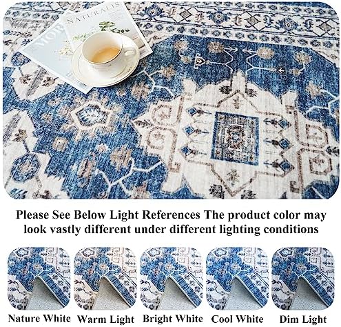 2x5 Washable Hallway Runner Rug: Indoor Farmhouse Entryway Kitchen Rugs Oriental Thin Non-Slip Water Resisitant Carpet for Bathroom Laudry Ultra Soft Floor Mat for Living Room Bedroom(2X5,Blue) - Image 3