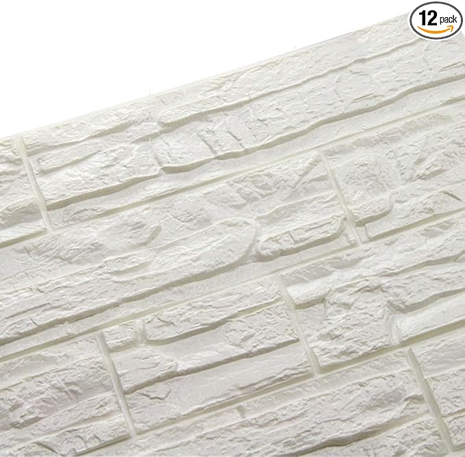 3D Wall Panels Peel and Stick Foam Brick Wallpaper, White, 12Pcs | Faux Stone Interior Wall Covering Panels Self-Adhesive Waterproof Wall Stickers Textured brick Paneling for Walls Decorative by NHSUNRAY