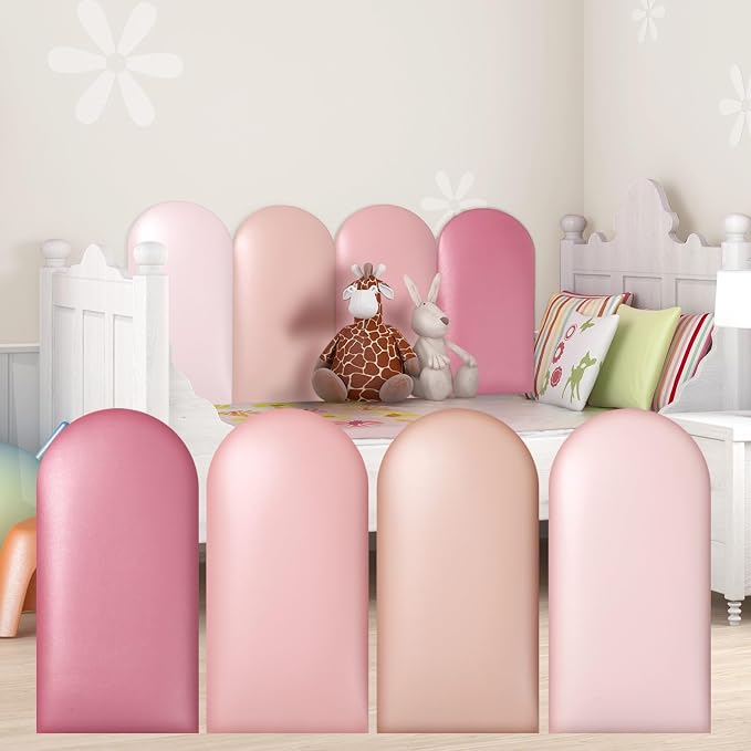 Jetec 12 Pcs Kids Wall Padding Panels, 1.18 Inch Thick Foam Wall Protector, 15.75 x 7.87 Inch Soft 3D Pink Safety Panels for Nursery & Playroom by Jetec