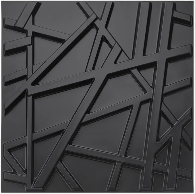 Art3d 19.7" x 19.7" (Pack of 12) Wall Panel Stripes, Black by Art3d