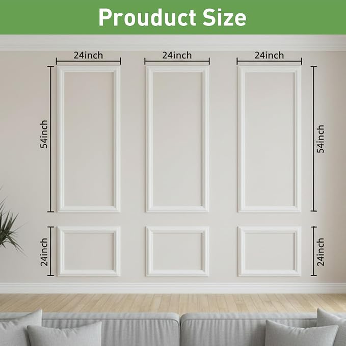 Pre Cut Wall Molding, 3 Set Wainscoting Panels Peel and Stick, 54 x 24 in | Paintable & Ready-to-Assemble, Lightweight Wall Moulding Panel for Living Room Bedroom Hallway Kitchen Island - Image 2