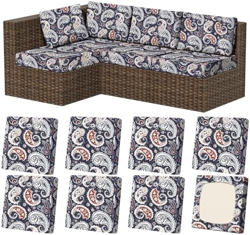 8Pcs Outdoor Cushion Covers, Stretch Patio Furniture Couch Chair Slipcovers by VORSHAPE