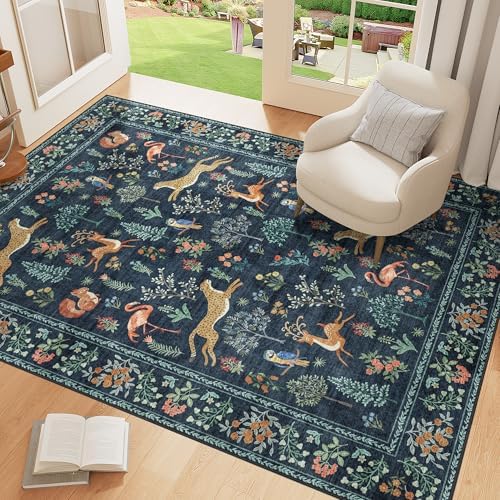 DUKINO 3x5 Rug, Washable Animal Area Rug for Bedroom Non Slip, Navy Blue - Image 3