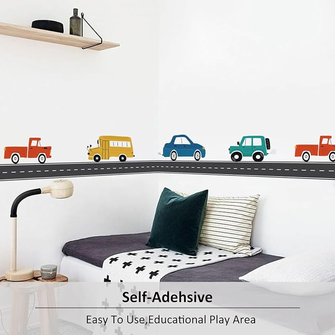 Wall Border Road Stickers Street Nursery Decor Boys Bedroom Decals Vehicle Removable Wallpaper Kids Room Vinyl Murals DIY Cute Decorations - Image 4