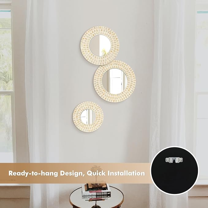 Boho Mirror Wall Decor for Living Room, Natural Mother of Pearl Art - Image 8