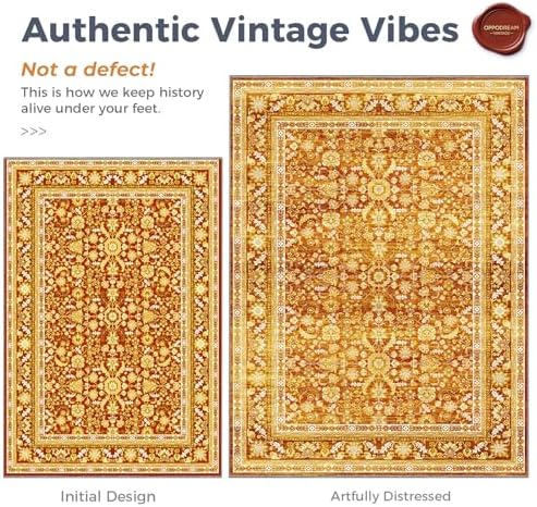 OPPODREAM Vintage Orange Area Rugs 5' Round, Washable Rug for Living Room - Image 3