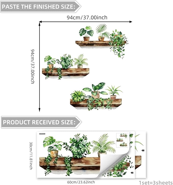 Green Plant Wall Decals - 3D Bonsai Tropical Vine Leaves Wall Stickers - Peel and Stick, Removable, Boho Hanging Potted Art Decor - for Living Room, Bedroom, and Home Office - Image 2