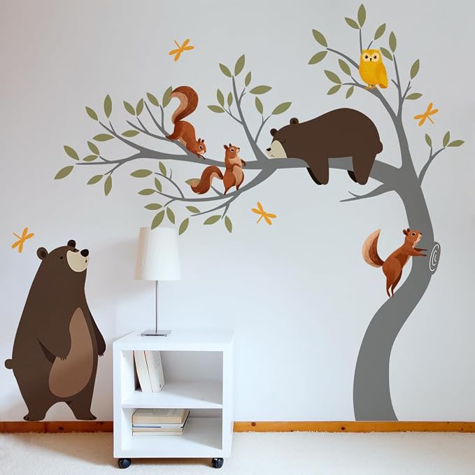 Forest Animals Wall Decal, Peel and Stick Nursery Animals Mural,Bears, Branches Tree Wall Stickers for Kids, Boys and Girls Room, Bedroom & Toddler Room Decor (Bear Tree Wall Decor) - Image 8