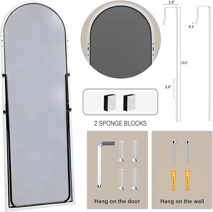 Dewfig 50"x 16" Full Length Door Mirror with Stand, Full Body Mirror, White - Image 3