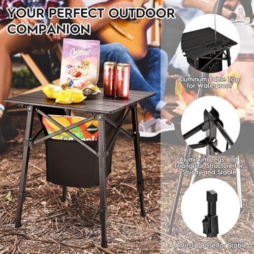 Aluminum Folding Camping Side Table with Carry Bag and Storage,Black - Image 5