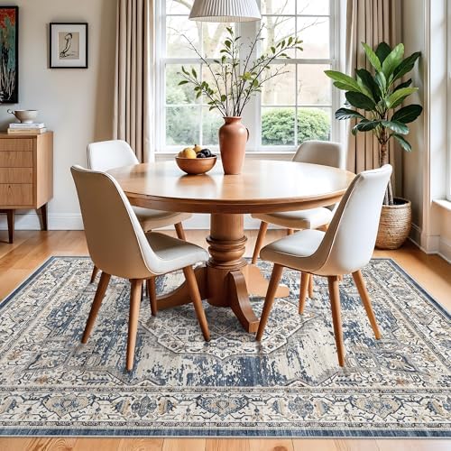 Washable Area Rugs 5x6 Entryway: Soft Ultra Thin Low Pile Mat Machine Washable Indoor Doormat Lightweight Entry Rug Anti Slip Backing Rugs for Living Room Bedroom Kitchen 5'x6' Blue - Image 3