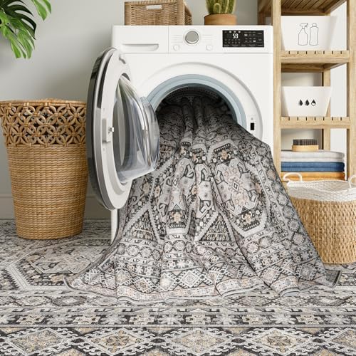 6x9 Area Rug Washable Vintage: Non Slip Living Room Carpet Black - Image 7